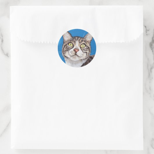 Tabby Cat Painting Ronde Sticker (Tas)
