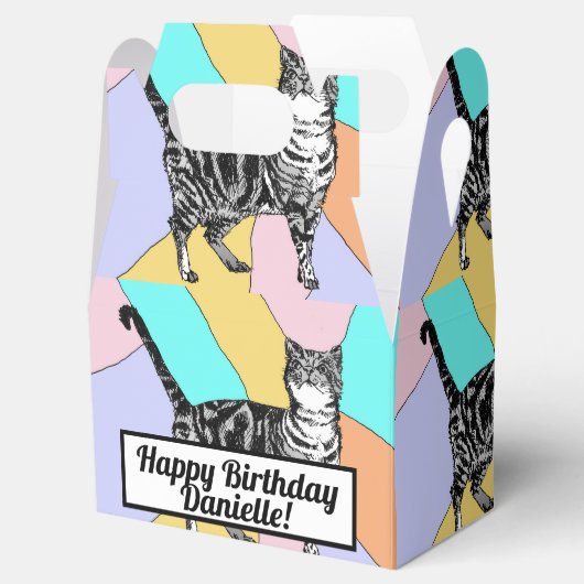 Tabby Cat Pastel Verjaardag Katten Cake Favor Box Bedankdoosjes (Geopend)