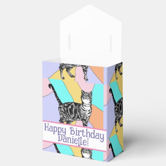 Tabby Cat Pastel Verjaardag Katten Cake Favor Box Bedankdoosjes (Geopend)