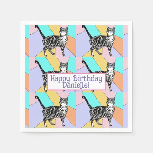Tabby Cat Pastel Verjaardag Katten Cake Favor Box Servet (Voorkant)