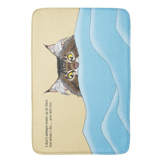 Tabby Cat Peeking Blue Funny Badmat (Voorkant Verticaal)