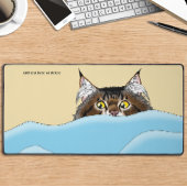 Tabby Cat Peeking Blue Funny Bureaumat