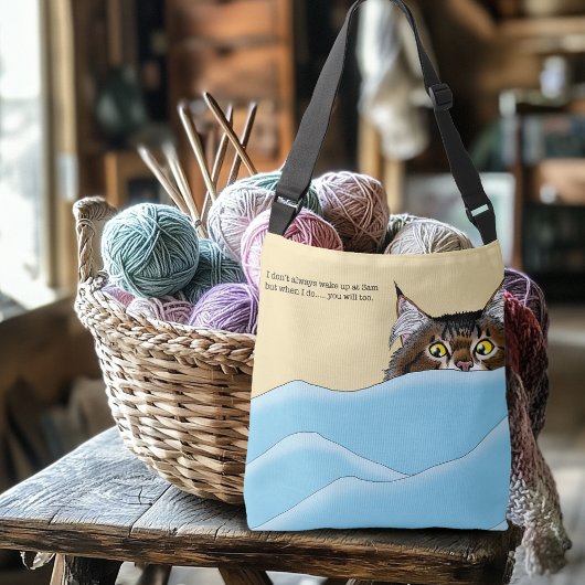 Tabby Cat Peeking Blue Funny Crossbody Tas