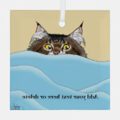 Tabby Cat Peeking Blue Funny Glas Ornament (Achterkant)