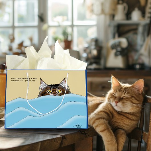 Tabby Cat Peeking Blue Funny Groot Cadeauzakje