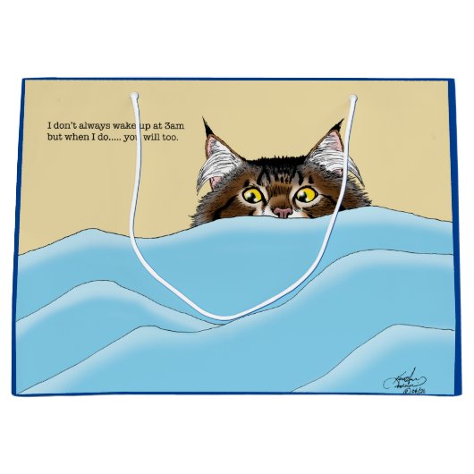 Tabby Cat Peeking Blue Funny Groot Cadeauzakje (Voorkant)