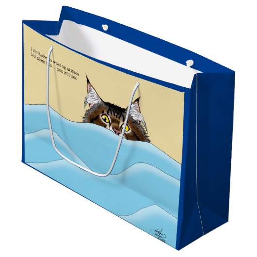 Tabby Cat Peeking Blue Funny Groot Cadeauzakje (Voorkant Gekanteld)