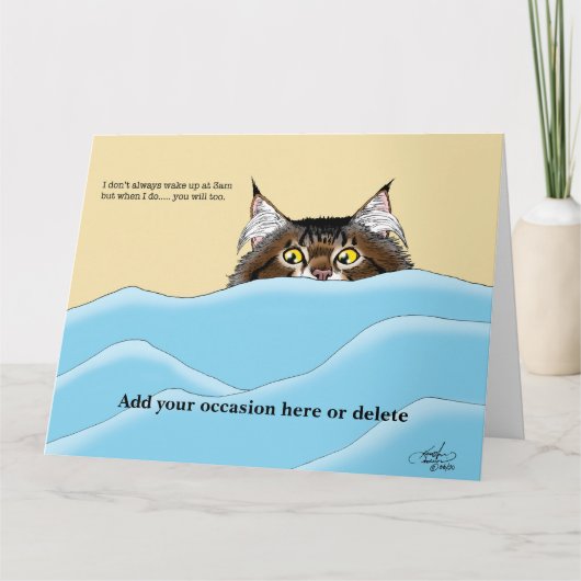 Tabby Cat Peeking Blue Funny Kaart (Voorkant)