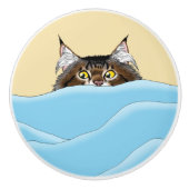 Tabby Cat Peeking Blue Funny Keramische Knop (Voorkant)