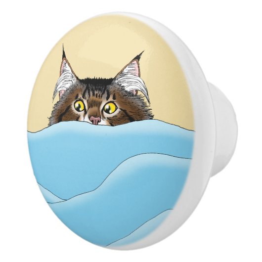 Tabby Cat Peeking Blue Funny Keramische Knop (Rechts)