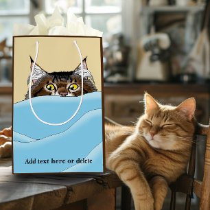 Tabby Cat Peeking Blue Funny Medium Cadeauzakje