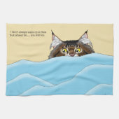 Tabby Cat Peeking Blue Funny Theedoek (Horizontaal)