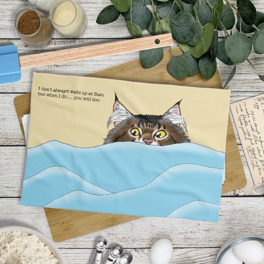 Tabby Cat Peeking Blue Funny Theedoek