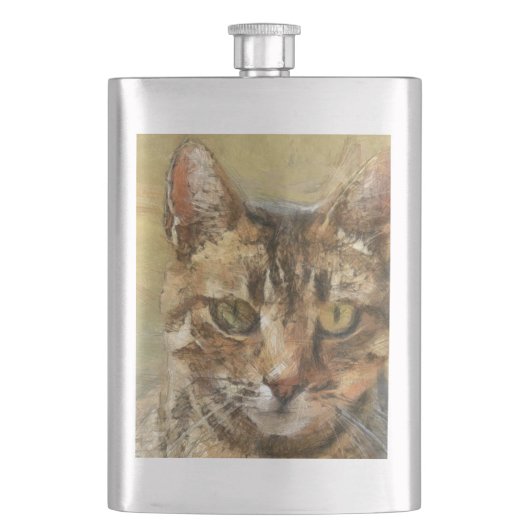 Tabby Cat Pencil Schets Heupfles (Voorkant)