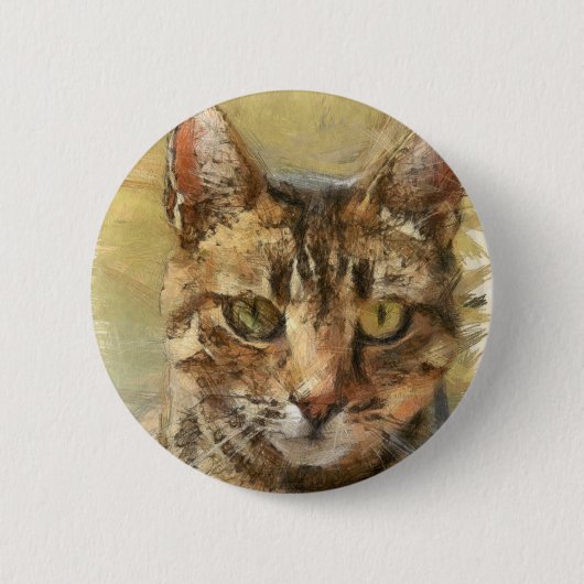 Tabby Cat Pencil Schets Ronde Button 5,7 Cm (Voorkant)
