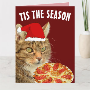 TABBY CAT PIZZA CHRISTMAS BIG WENSKAARTEN KAART