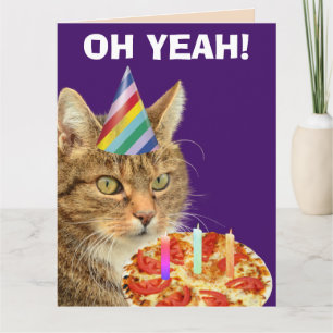 TABBY CAT PIZZA FUNNY BIRTHDAY BIG WENSKAART KAART