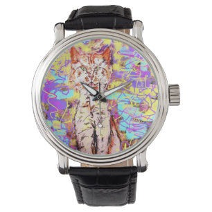 tabby cat popart horloge