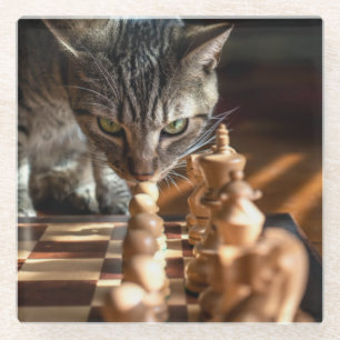 Tabby Cat Pplay Chess Glazen Onderzetter