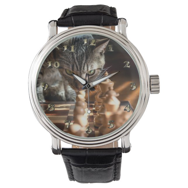 Tabby Cat Pplay Chess Horloge (Voorkant)