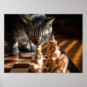 Tabby Cat Pplay Chess Poster