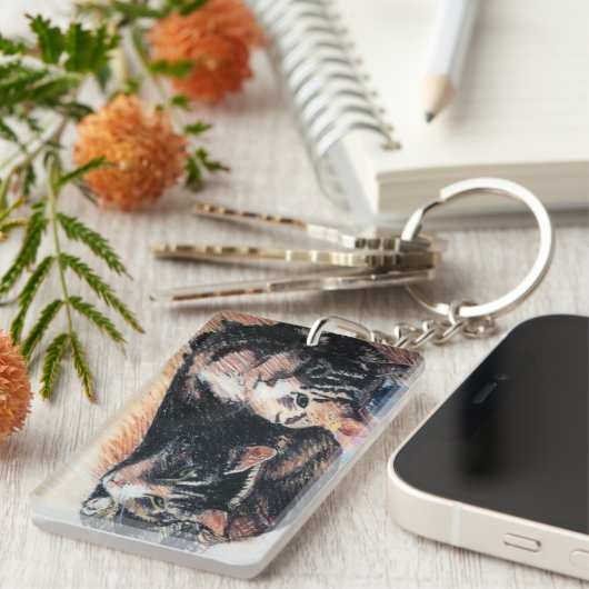 Tabby Cat Rectangle Sleutelhanger,  Sleutelhanger (Voorkant Rechts)