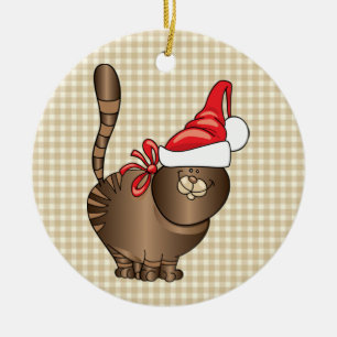 Tabby Cat Santa Keramisch Ornament