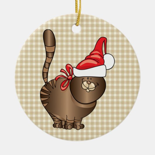 Tabby Cat Santa Keramisch Ornament (Voorkant)