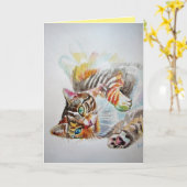 Tabby Cat Schattigee Katten Aquarel Verjaardag Kaa Kaart (Gele Bloem)