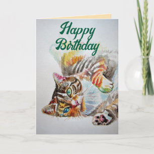 Tabby Cat Schattigee katten houden van aquarel ver Kaart