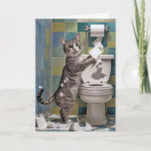 Tabby Cat Shredding Toilet Papier Verjaardag Kaart (Voorkant)