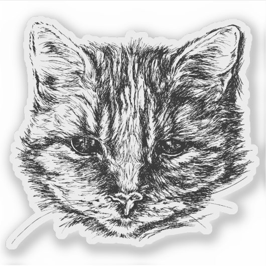 Tabby Cat Sketch Sticker (Voorkant)