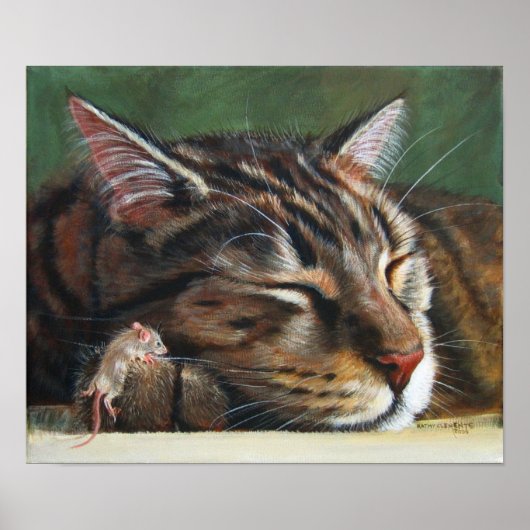 Tabby cat Slaapkleine muis Poster (Voorkant)