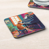 Tabby Cat speelt piano Bier Onderzetter (Linkerzijde)