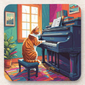 Tabby Cat speelt piano Bier Onderzetter (Voorkant)