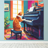 Tabby Cat speelt piano Canvas Afdruk (Insitu (Houten vloer))