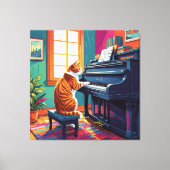Tabby Cat speelt piano Canvas Afdruk (Voorkant)