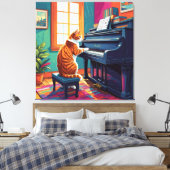 Tabby Cat speelt piano Canvas Afdruk (Insitu (Slaapkamer))