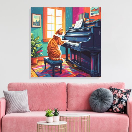 Tabby Cat speelt piano Canvas Afdruk (Insitu (Woonkamer))