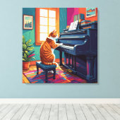 Tabby Cat speelt piano Canvas Afdruk (Insitu (Houten vloer))
