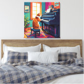 Tabby Cat speelt piano Canvas Afdruk (Insitu (Slaapkamer))