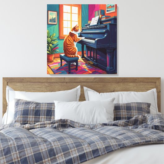 Tabby Cat speelt piano Canvas Afdruk (Insitu (Slaapkamer))