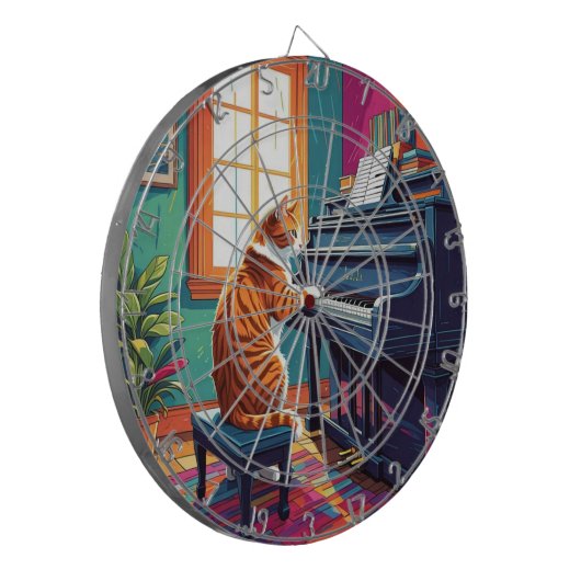 Tabby Cat speelt piano Dartbord (Voorkant Links)