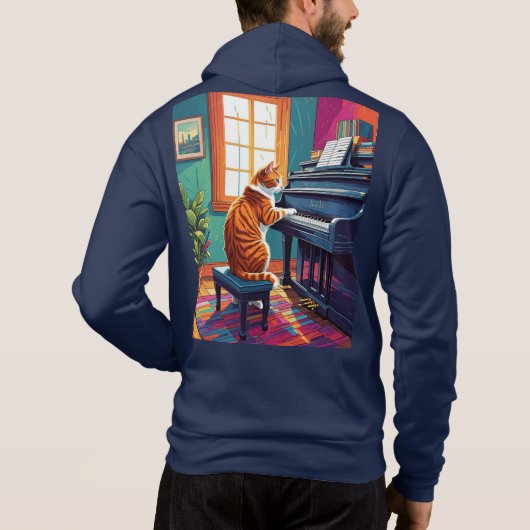 Tabby Cat speelt piano Hoodie (Achterkant)