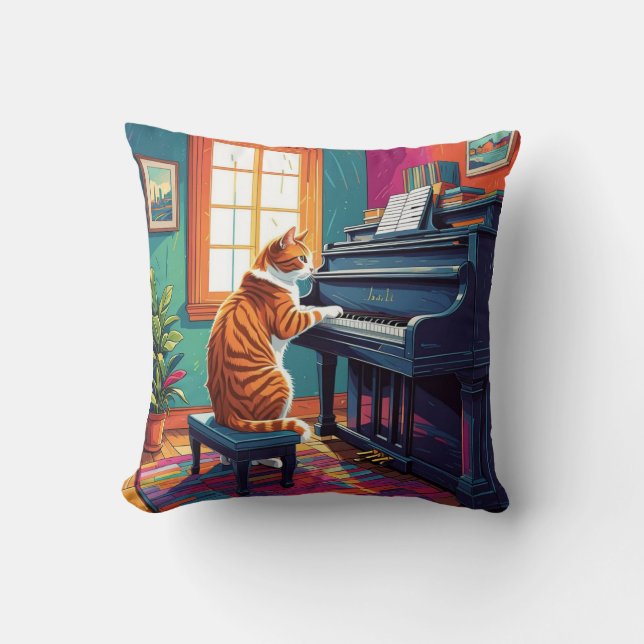Tabby Cat speelt piano Kussen (Voorkant)