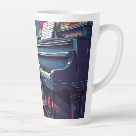 Tabby Cat speelt piano Latte Mok (Rechts)