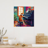 Tabby Cat speelt piano Poster (Keuken)