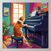 Tabby Cat speelt piano Poster (Voorkant)