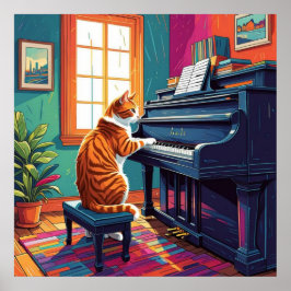 Tabby Cat speelt piano Poster