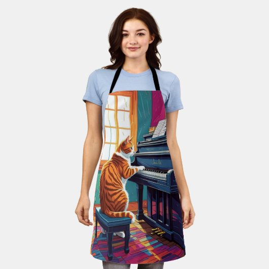 Tabby Cat speelt piano Schort (Gedragen)